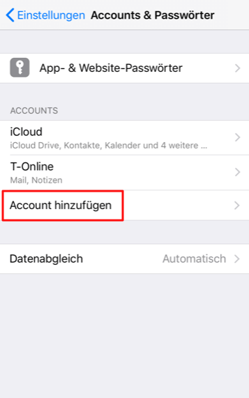 Einrichtung eines E-Mail-Kontos in Apple iOS Schritt 2