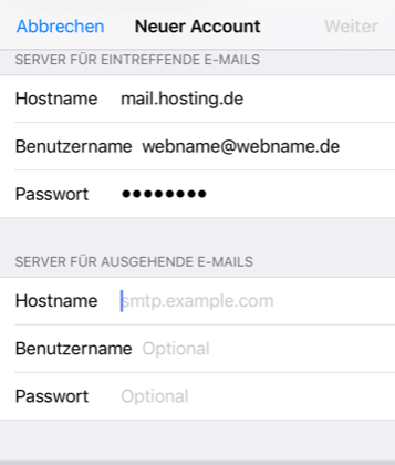 Einrichtung eines E-Mail-Kontos in Apple iOS Schritt 6