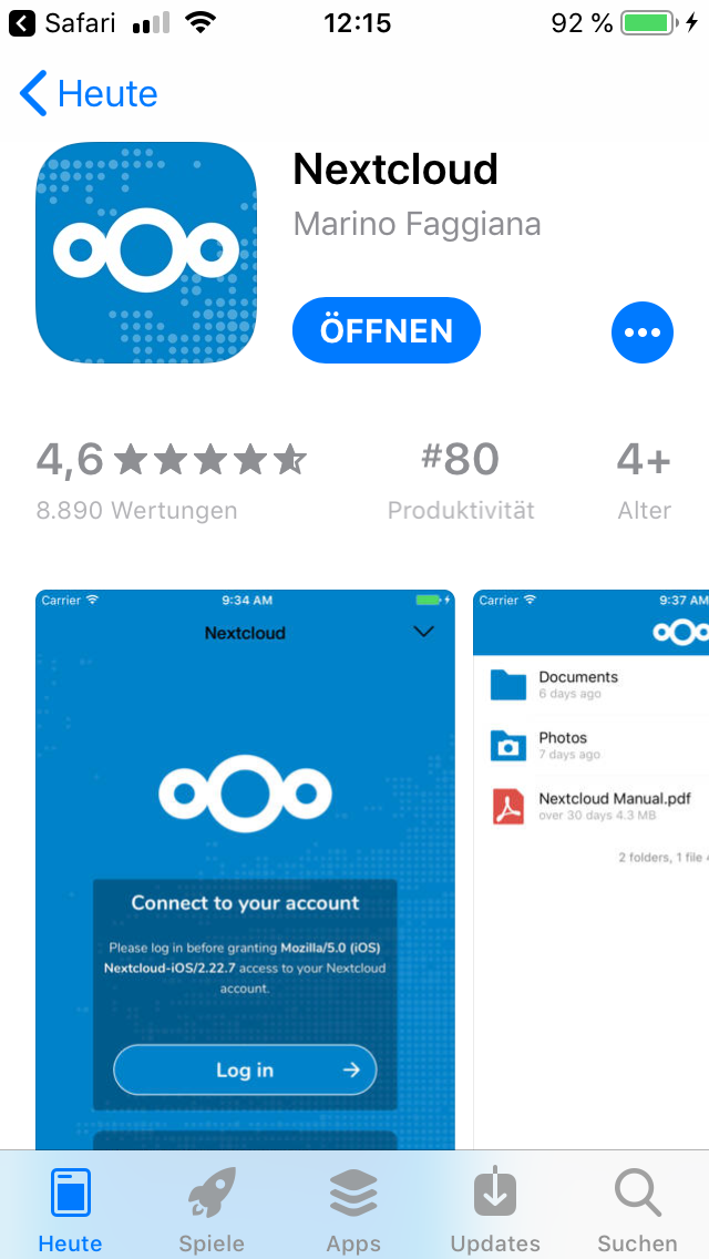Nextcloud iOS App nach der Installation