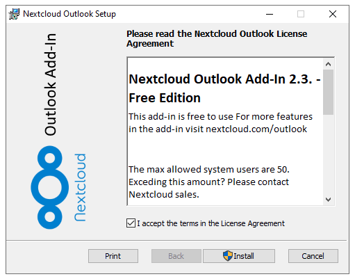 Installation des Nextcloud Outlook AddIn